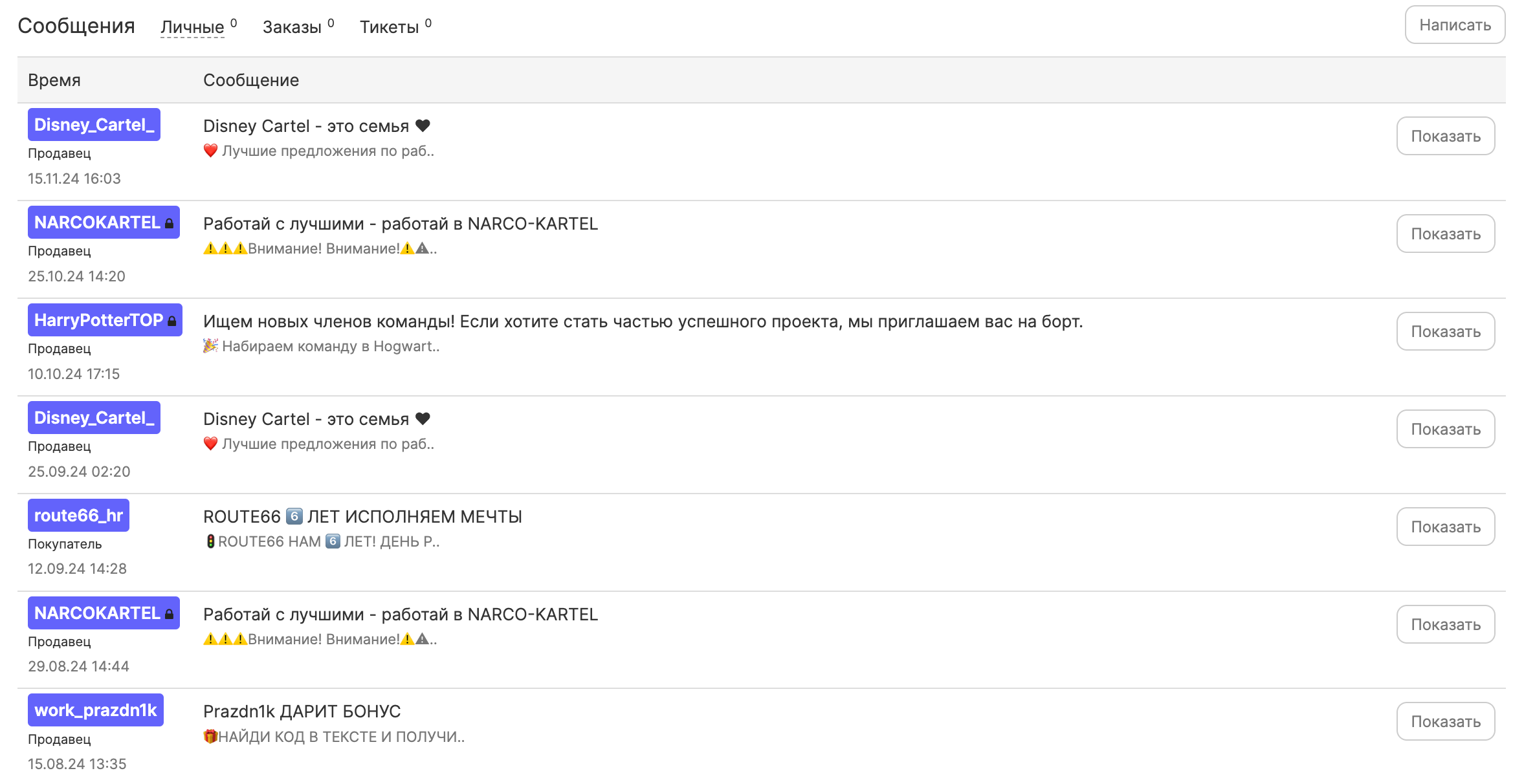 Продавцы на Mega площадке